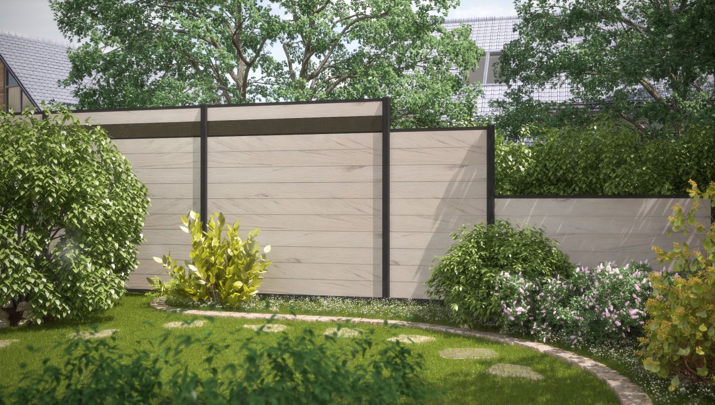 SYSTEM WPC CLASSIC Zaunfeld Set Sand Gartenzaun24
