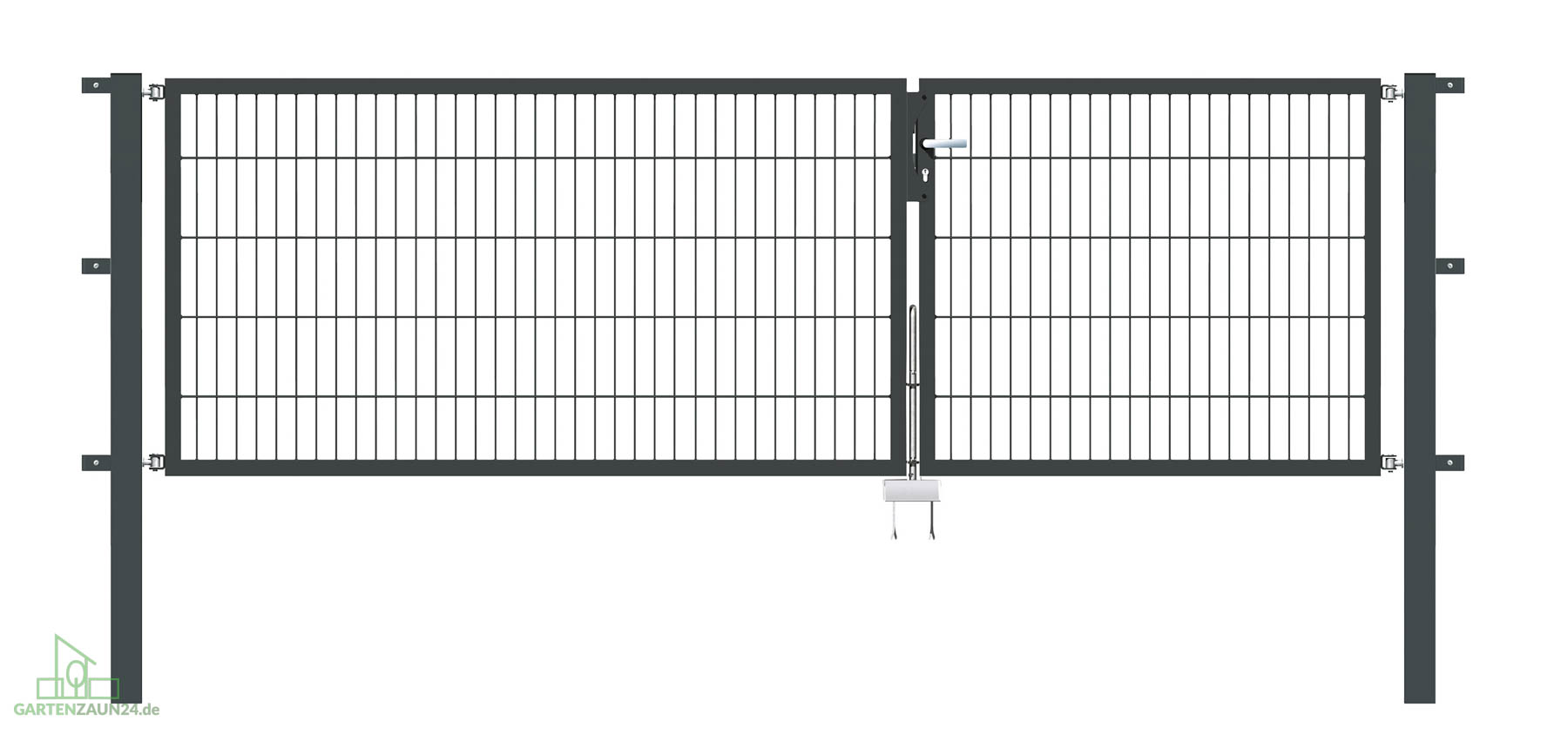 Gartentor Flex 6, 2-flg., Breite 3250 mm (1250/2000mm) Verzinkt Zum Einbetonieren 800 mm