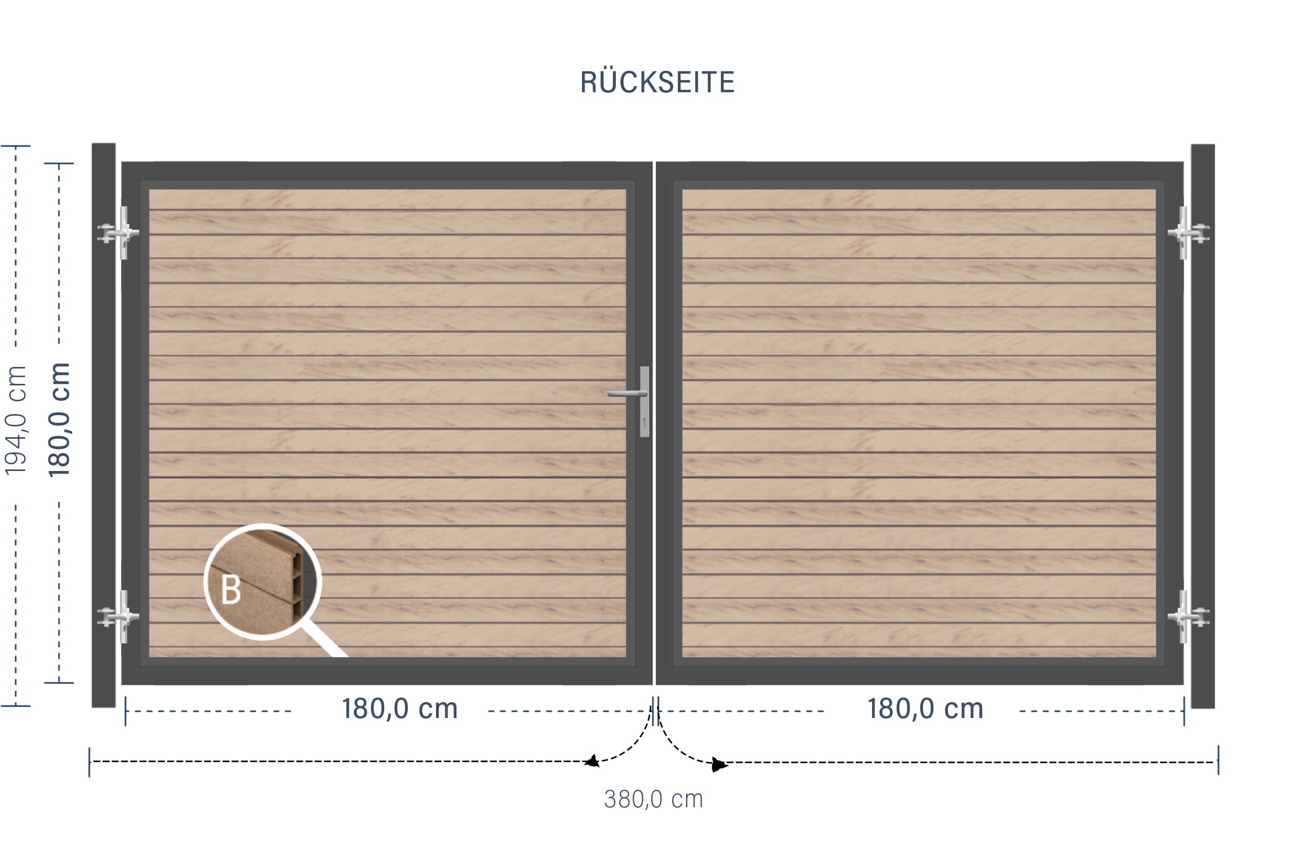 SYSTEM WPC Doppeltor-Set in Sand Breite 3600mm Höhe 1800mm | Gartenzaun24