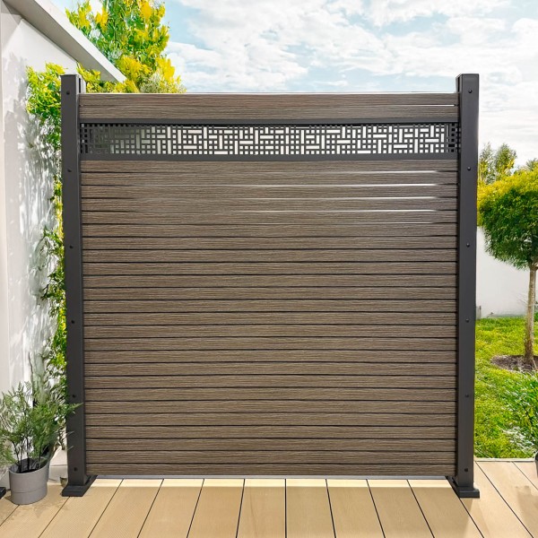 Rhombus Vintage Oak - Dekorprofil Quattro Kombination inkl. Pfosten zum Betonieren - 1,8 x 1,8 m