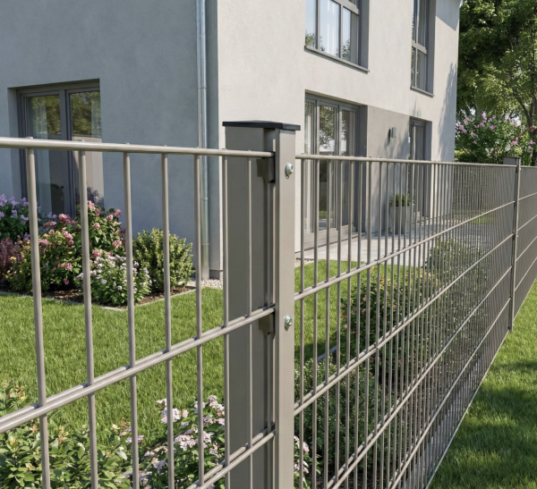 Doppelstabmattenzaun Komplettset 8/6/8 in RAL 7030, Steingrau