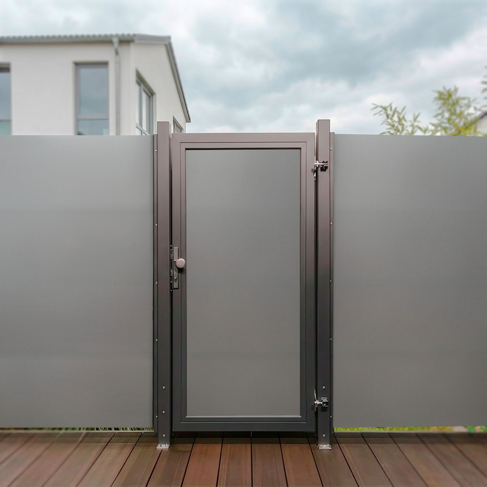 SYSTEM BOARD Tor-Set in Titangrau Höhe 1800mm DIN links Klemmprofil Klinke zum Aufdübeln Anthrazit