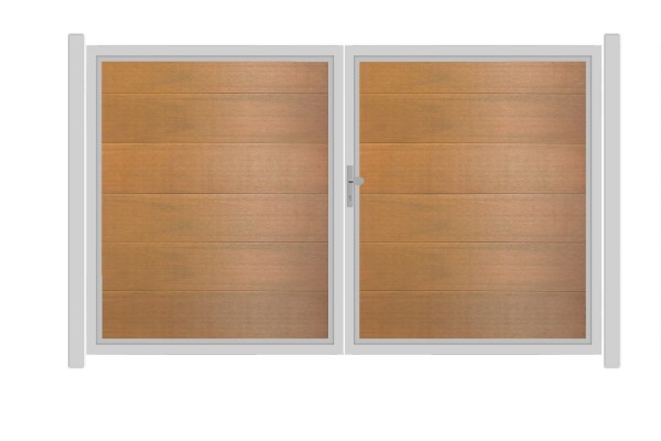 SYSTEM WPC PLATINUM XL Doppeltor-Set in Teak-Braun Breite 3000mm Höhe 1800mm
