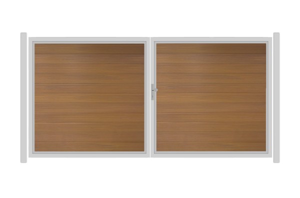 SYSTEM WPC PLATINUM Doppeltor-Set in Teak-Braun Breite 3600mm Höhe 1800mm