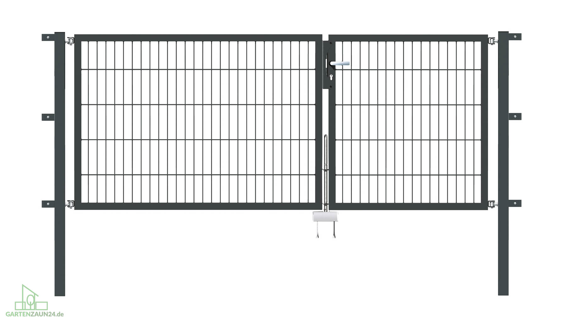 Gartentor Flex 6, 2-flg., Breite 2500 mm (1000/1500mm) Verzinkt Zum Einbetonieren 800 mm