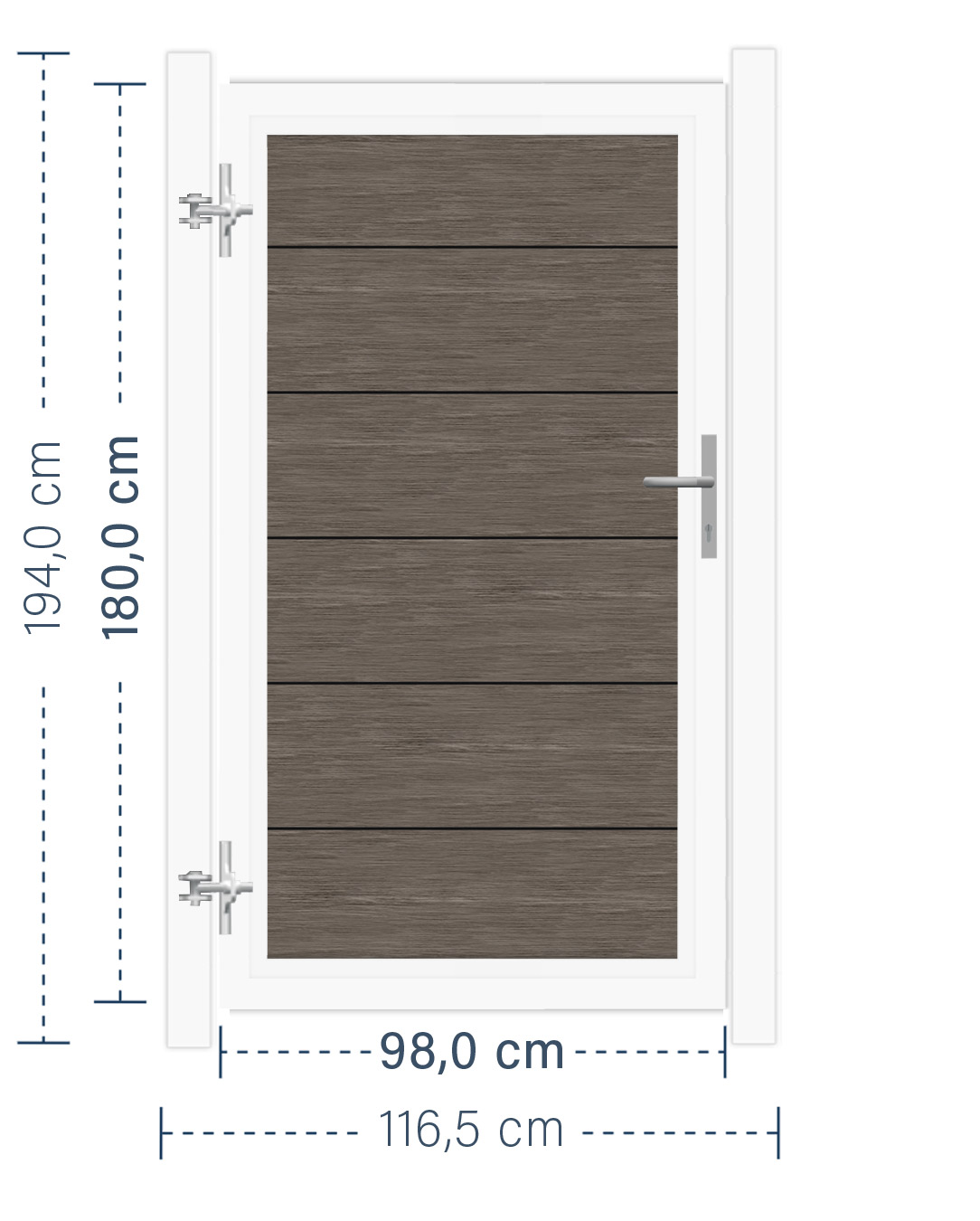 SYSTEM ALU XL Tor-Set in Vintage Oak Höhe 1800mm DIN links ohne Klinke zum Einbetonieren Silber