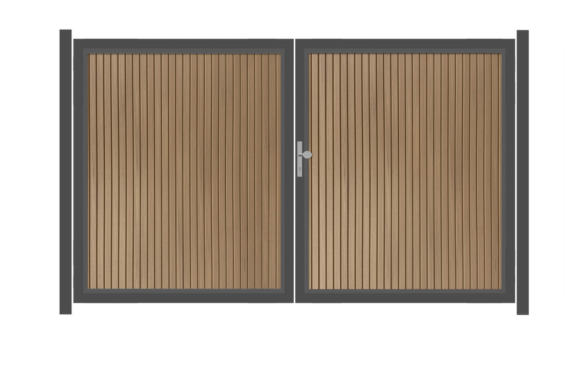 SYSTEM NEO PLATINUM Doppeltor-Set in Lärche Breite 3600mm Höhe 1800mm - senkr... Links Montageprofil Klinke zum Einbetonieren Silber Manuell betrieben