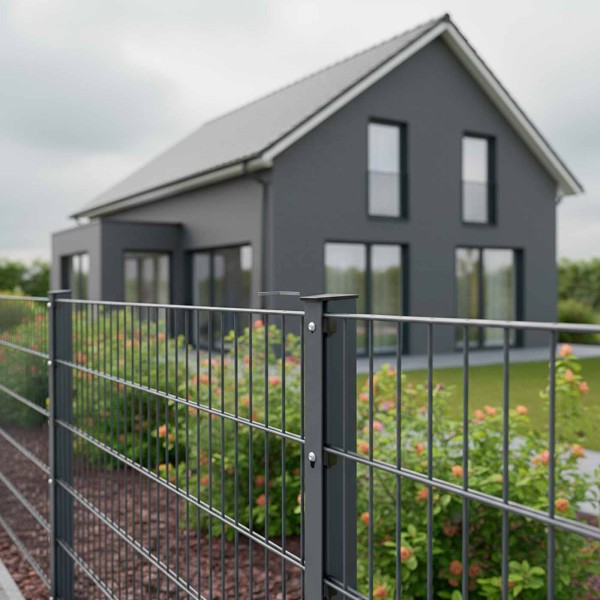 Doppelstabmattenzaun Komplettset 6/5/6 in RAL 7016, Anthrazit