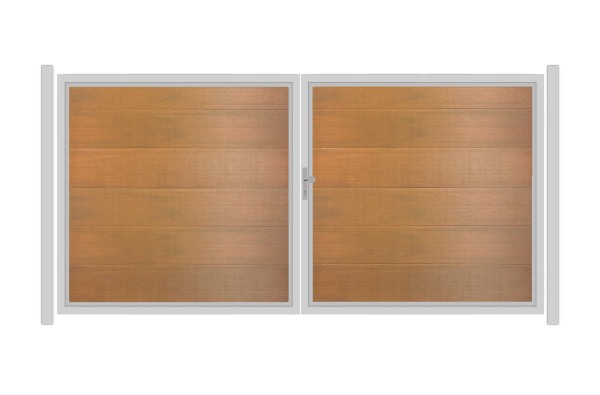 SYSTEM WPC PLATINUM XL Doppeltor-Set in Teak-Braun Breite 3600mm Höhe 1800mm