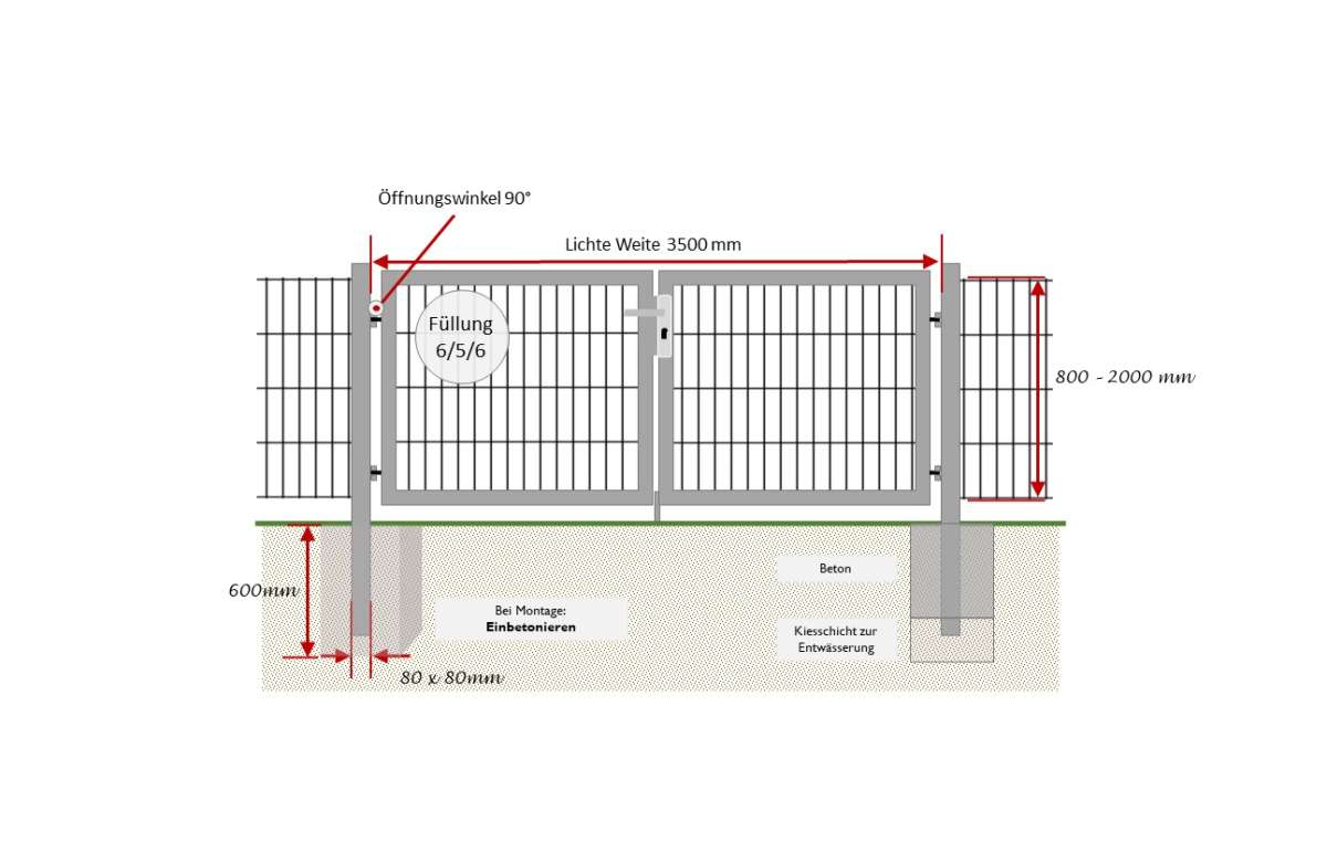 Gartentor Flex 6, 2flg., Breite 3500 mm Gartentore Breite 3,50m