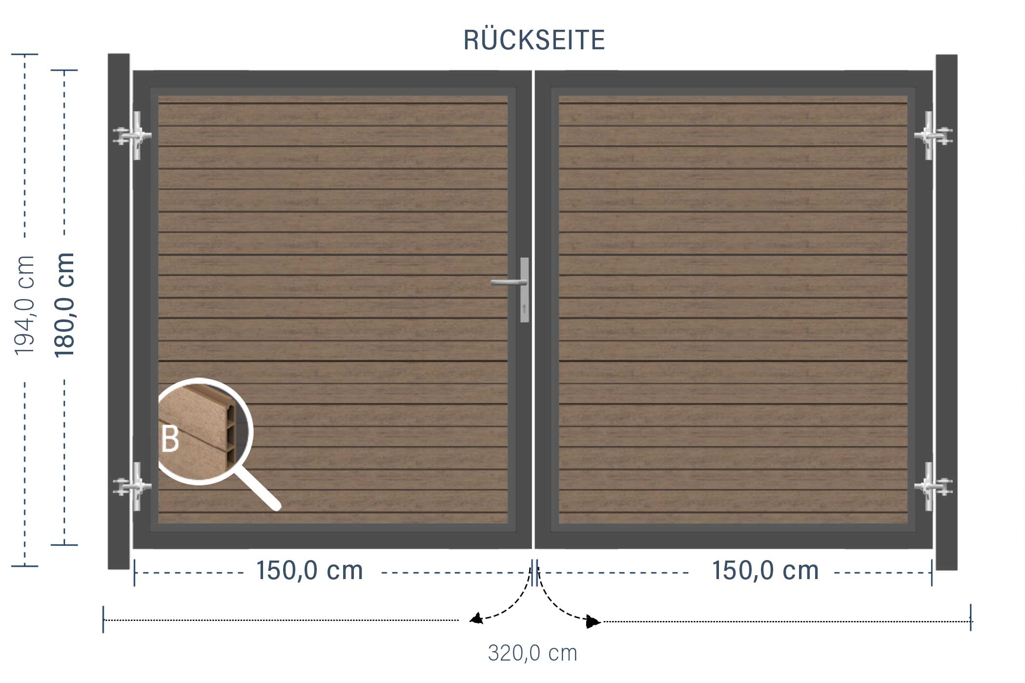 SYSTEM WPC Doppeltor-Set in Mandel Breite 3000mm Höhe 1800mm | Gartenzaun24