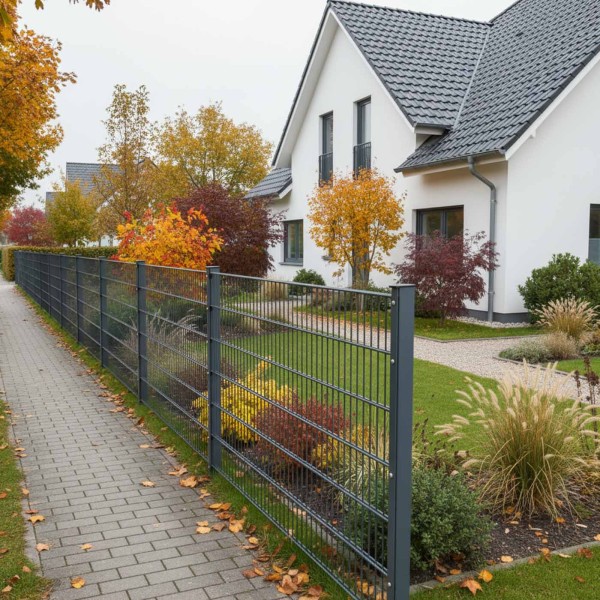 Doppelstabmattenzaun Komplettset 8/6/8 in RAL 7016, Anthrazit