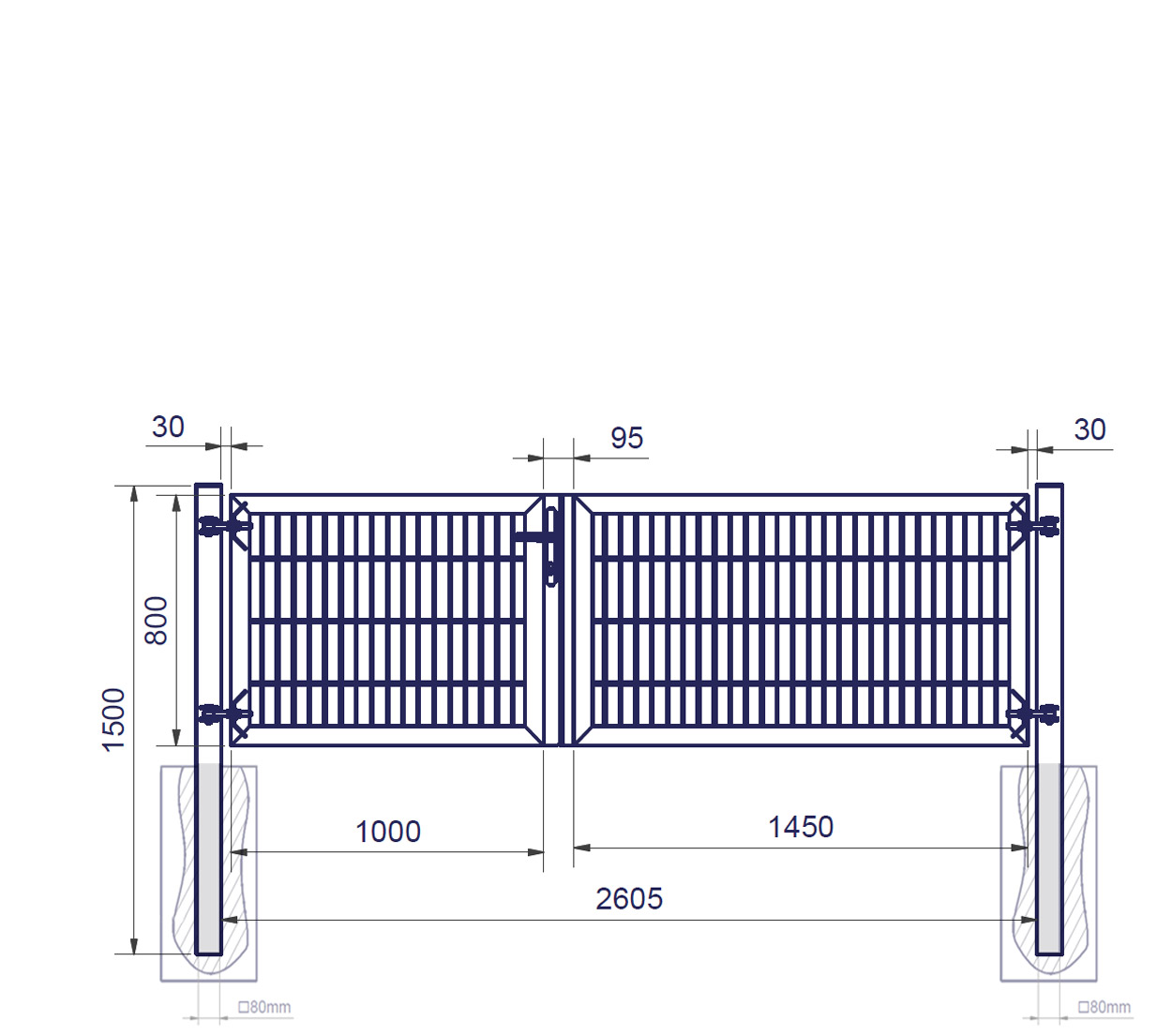 Gartentor "Universal" 2flg., Breite 2500 mm asymmetrisch Füllung 868