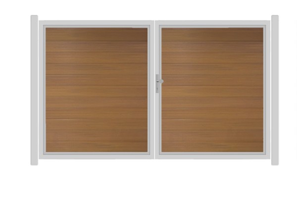 SYSTEM WPC PLATINUM Doppeltor-Set in Teak-Braun Breite 3000mm Höhe 1800mm