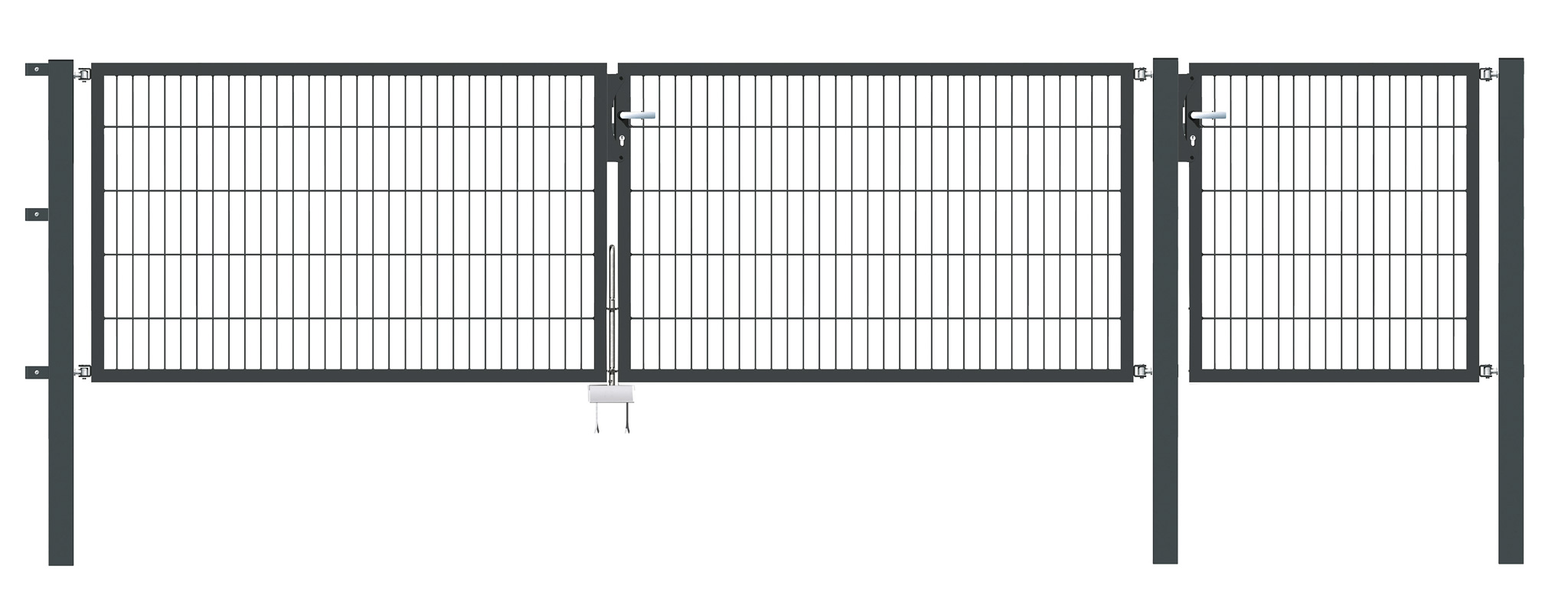 Gartentor Flex 6, 3-flg., Breite 4500 mm (1000/1750/1750mm) Verzinkt Zum Einbetonieren 800 mm