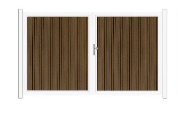 SYSTEM NEO PLATINUM Doppeltor-Set in Teak Braun Breite 3600mm Höhe 1800mm - senkrecht