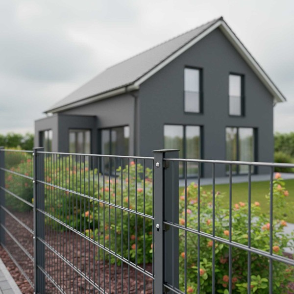 Doppelstabmattenzaun Komplettset 6/5/6 in RAL 7016, Anthrazit