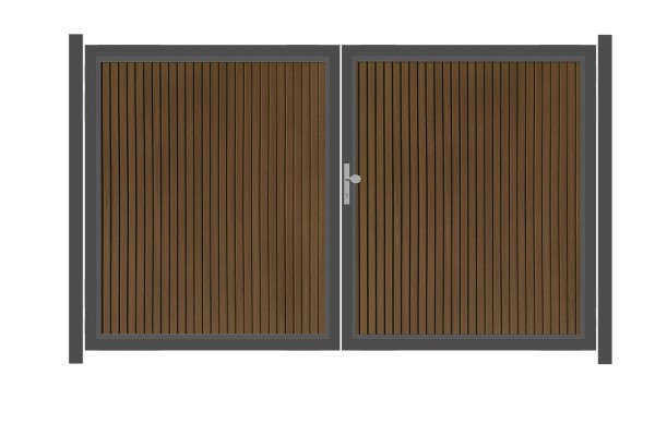 SYSTEM NEO PLATINUM Doppeltor-Set in Teak Braun Breite 3000mm Höhe 1800mm - senkrecht