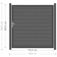 SYSTEM WPC CLASSIC Tor-Set in Anthrazit Breite 1750mm Höhe 1800mm