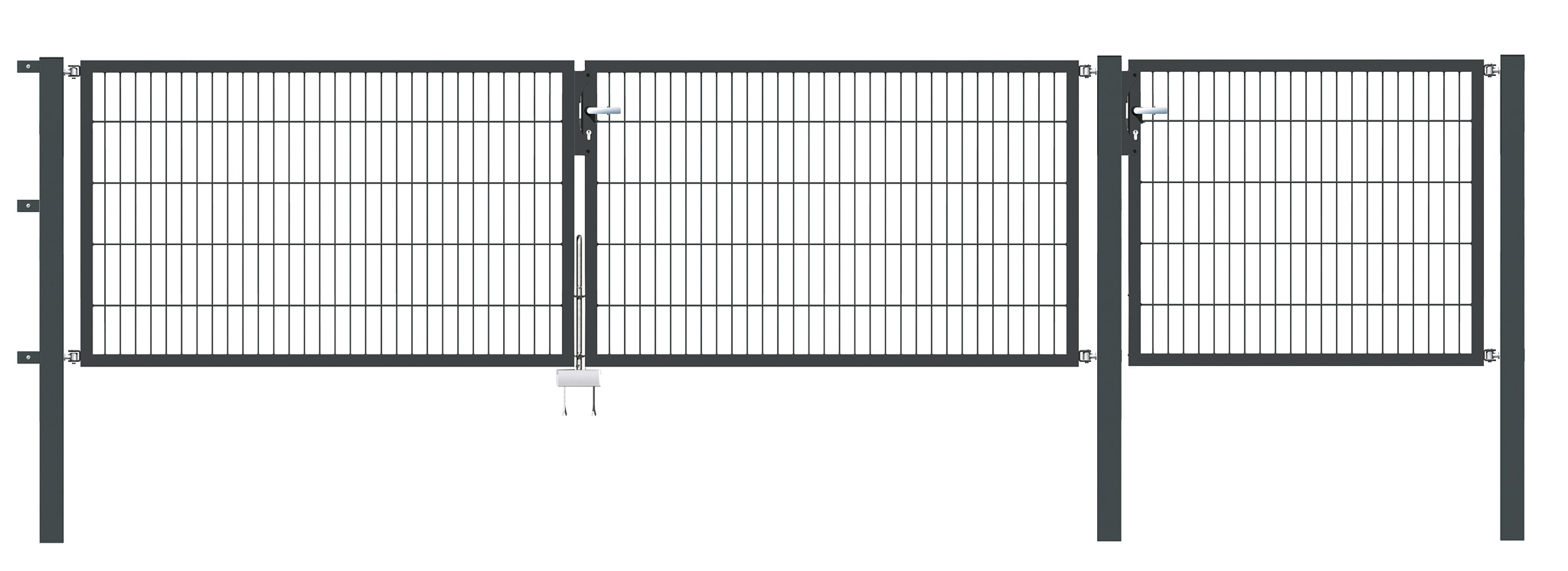 Gartentor Flex 6, 3-flg., Breite 4750 mm (1250/1750/1750mm) Verzinkt 800 mm zum Einbetonieren