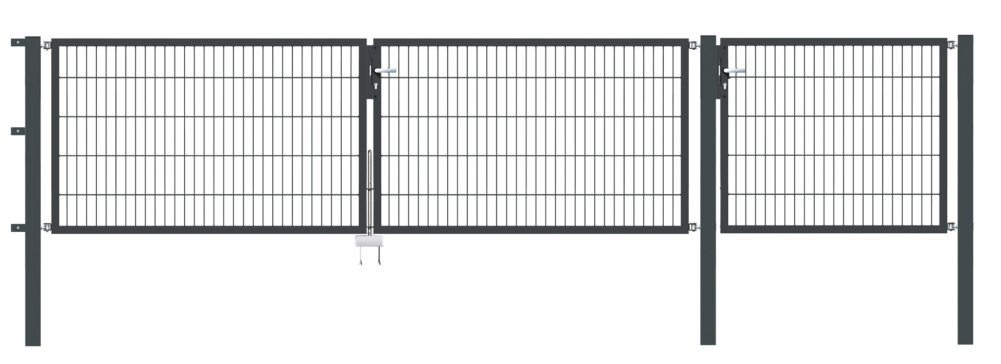 Gartentor Flex 6, 3-flg., Breite 4750 mm (1250/1750/1750mm) Verzinkt Zum Einbetonieren 800 mm