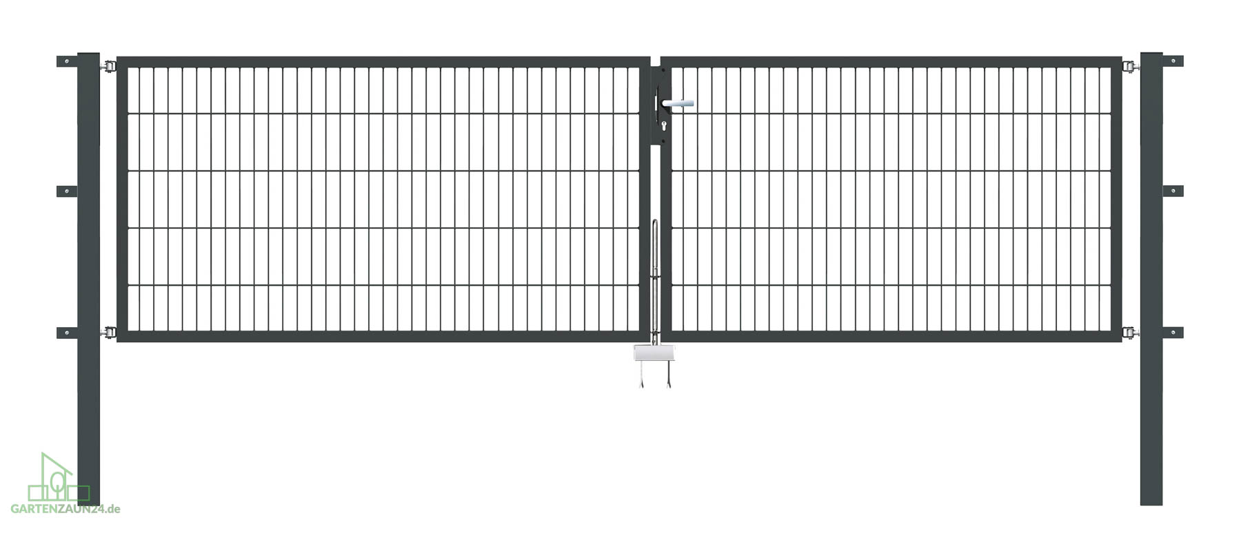 Gartentor Flex 6, 2-flg., Breite 3750 mm (1750/2000mm) Verzinkt Zum Einbetonieren 800 mm