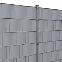 Doppelstabmattenzaun Komplettset 8/6/8 in Verzinkt inkl. Sichtschutzstreifen 10,0 m mit Abdeckleiste Aufdübeln - Winkelbodenplatte ohne Eckpfosten 0,8 m
