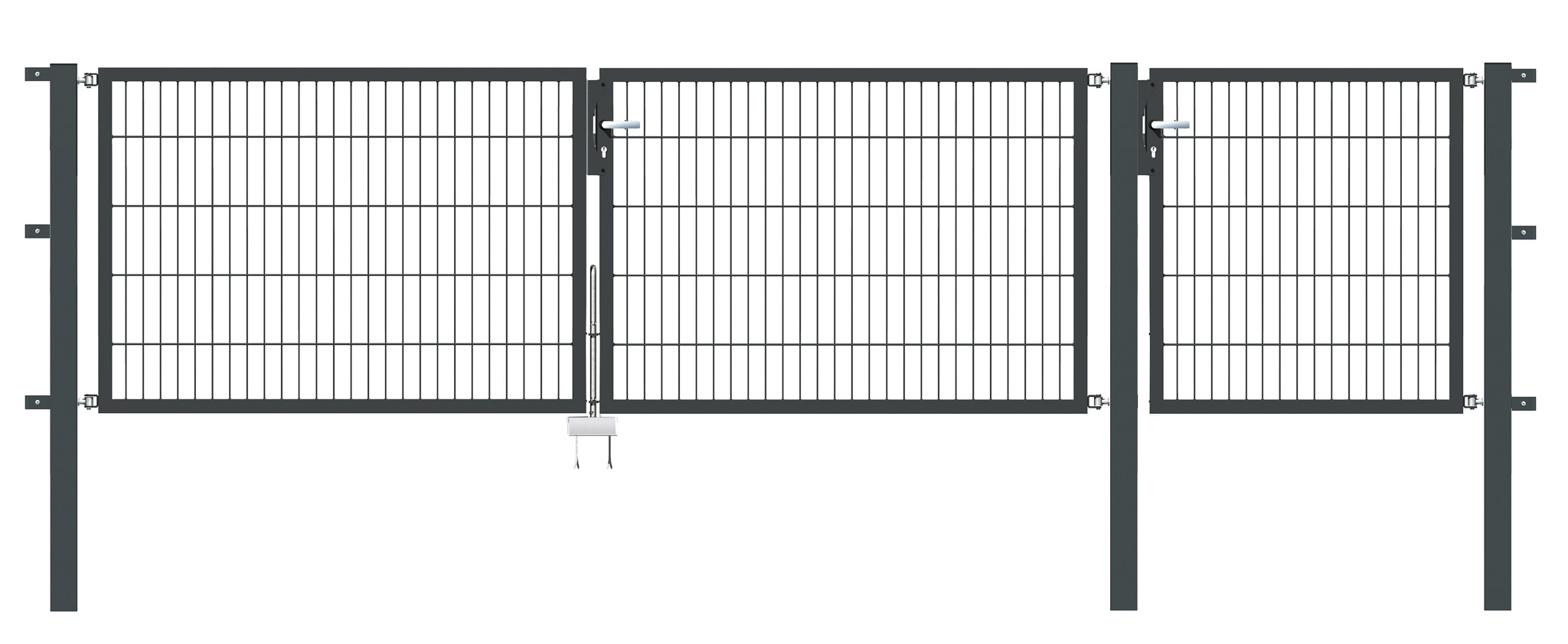 Gartentor Flex 6, 3-flg., Breite 4000 mm (1000/1500/1500mm) Verzinkt Zum Einbetonieren 800 mm